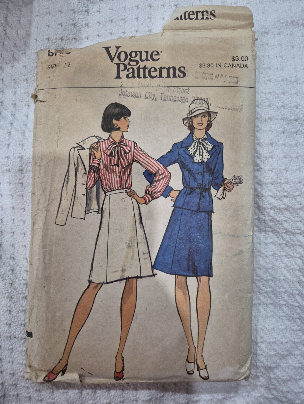 Vintage Vogue 70's Two Piece Skirt Set Bow Blouse Sewing Pattern Size 12